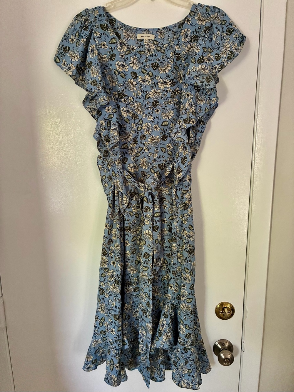Max Studio Blue Floral Ruffle Midi Dress
